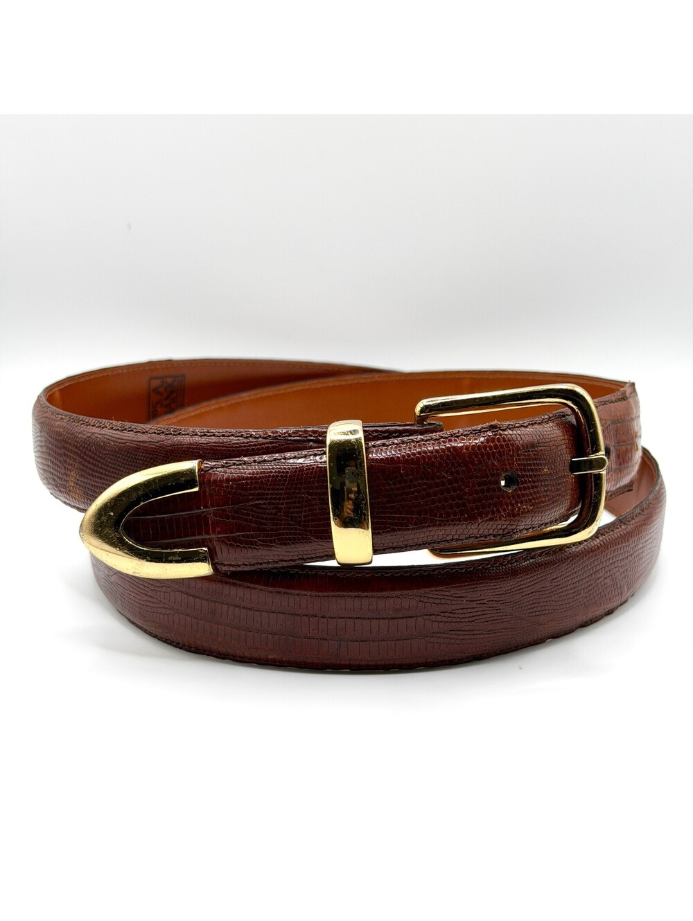 Vintage 90s Jos A Bank Brown Leather Lizard Embossed Belt